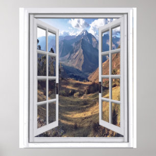 山頂Trompe - l ' oeilのフェイクな窓の眺め ポスター