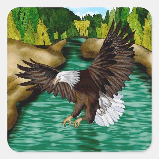 山飛んでいるの川の鷲 スクエアシール (正面)