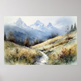 山麓を通る水の色の曲がり道 ポスター