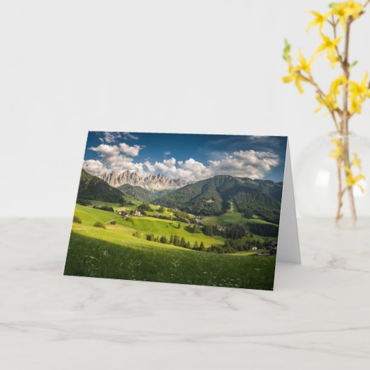 山 |イタリア,ドロミテス,フネス・バレー カード (黄色い花)
