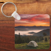 山 |キャンプ霧の日の出 キーホルダー (正面)
