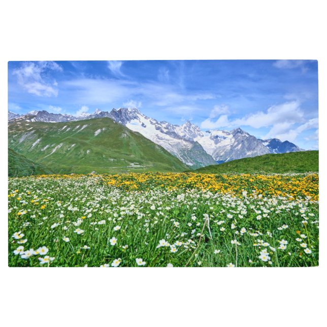 山 |スイスのアルプスバレー春 メタルプリント (正面)