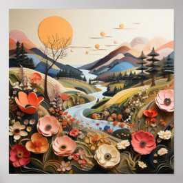 山、ストリーム、野草野外景勝地 ポスター