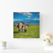 山 |山キリマンジャロ・タンザニア，アフリカ スクエア壁時計 (ホーム)