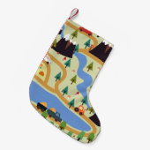 山、川、森、車のパターン。 スモールクリスマスストッキング (正面 (吊り時))