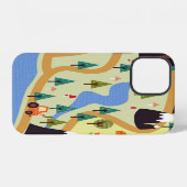 山、川、森、車のパターン。 iPhoneケース (裏面横)