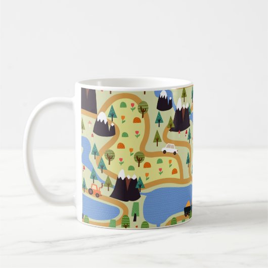 山、川、fの子どもじみた継ぎ目のない模様 コーヒーマグカップ (左)