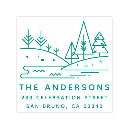 山、木々&レイクファミリーネーム差出人住所 セルフインキングスタンプ (デザイン)