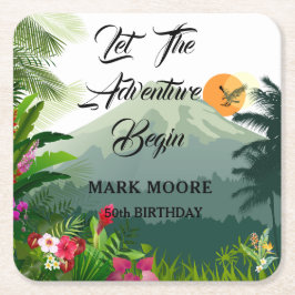 山、森、夕日 スクエアペーパーコースター