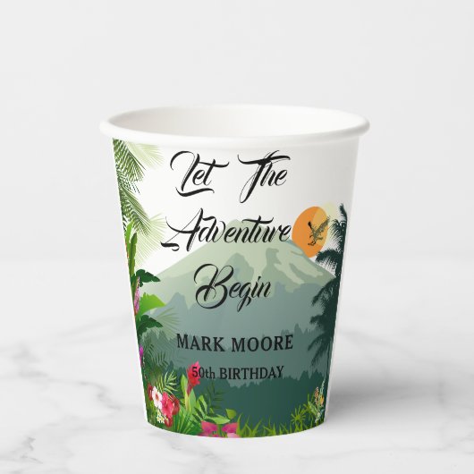 山、森、夕日 紙コップ (正面)