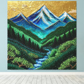 山、森、小川、黄金の空 キャンバスプリント (インサイチュ (ウッドフロア))