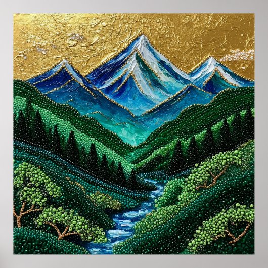 山、森、小川、黄金の空 ポスター (正面)