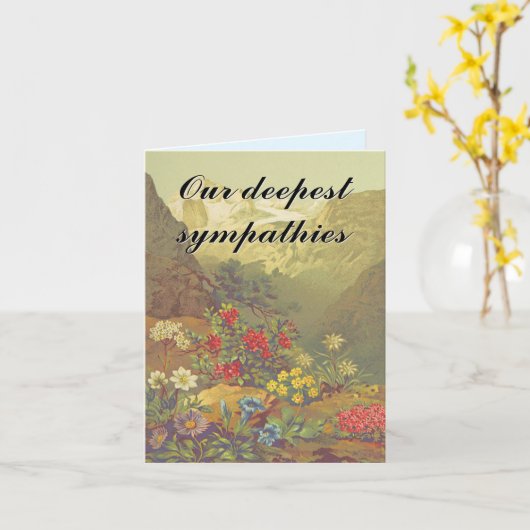 山、花、"私たちの最も深い悔やみや弔慰"カード カード (黄色い花)