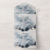山、雪、森、キャビン結婚ズ | オールインワン招待状 (内側)