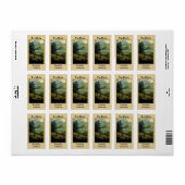 山、鹿、木、蔵書票 ラベル (フルシート)