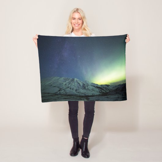 山 | Aurora Borealis & Milky Way Alaska フリースブランケット (インサイチュ)