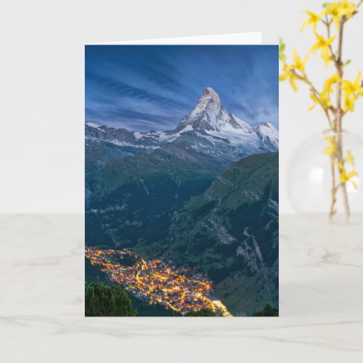 山 | The Matterhorn, Zermatt, Swiss Alps カード (黄色い花)