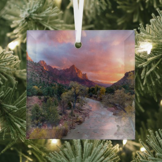 山 | The Watchman Zion Nathional Park Utah ガラスオーナメント (インサイチュ)