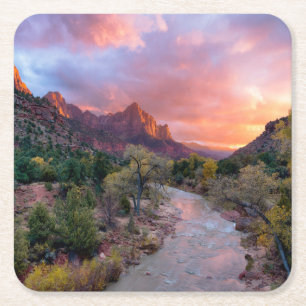 山   The Watchman Zion Nathional Park Utah スクエアペーパーコースター