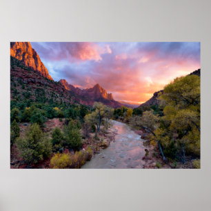 山 The Watchman Zion Nathional Park Utah ポスター