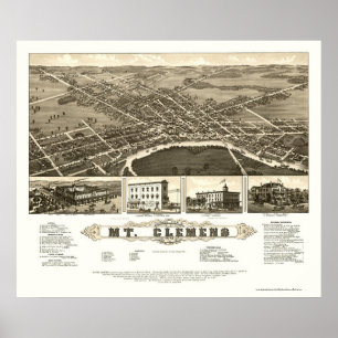 山ClemensのMIのパノラマ式の地図- 1882年 ポスター