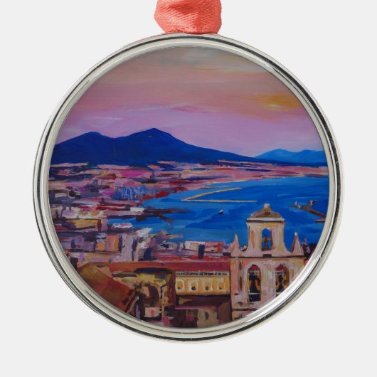 山Vesuvが付いているナポリのすばらしい都市眺め メタルオーナメント (正面)