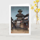 岡山の鐘楼、河瀬蓮井、ウッドカット カード (黄色い花)