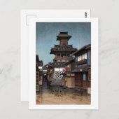 岡山の鐘楼、河瀬蓮井、ウッドカット ポストカード (正面/裏面)