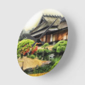 岡山 日本 寺院 ラウンド壁時計 (傾斜)