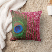 岩が多いピンクの孔雀の羽の静物画 クッション (ブランケット)