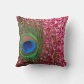 岩が多いピンクの孔雀の羽の静物画 クッション (裏面)