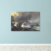 岩が多い海岸の沖の苦脳の船 キャンバスプリント (インサイチュ (ウッドフロア))