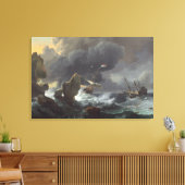 岩が多い海岸の沖の苦脳の船 キャンバスプリント (インサイチュ (リビング))