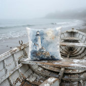 岩だらけの海岸の月光の灯台 クッション