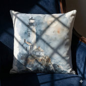 岩だらけの海岸の月光の灯台 クッション