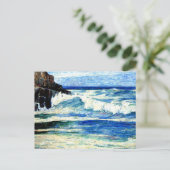 岩でサーフィンする ポストカード (スタンド正面)