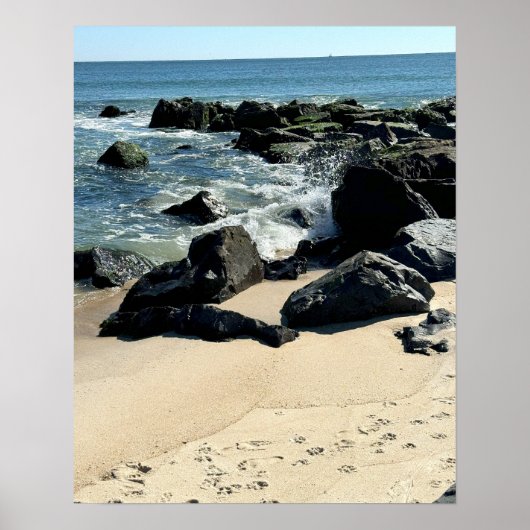 岩と波のポスター付き海岸線 ポスター (正面)