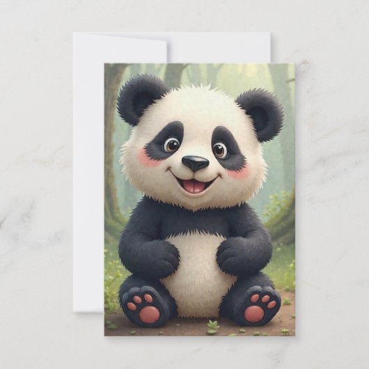 岩に座るパンダは花に囲まれている 出欠カード (正面)
