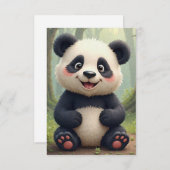 岩に座るパンダは花に囲まれている 出欠カード (正面/裏面)