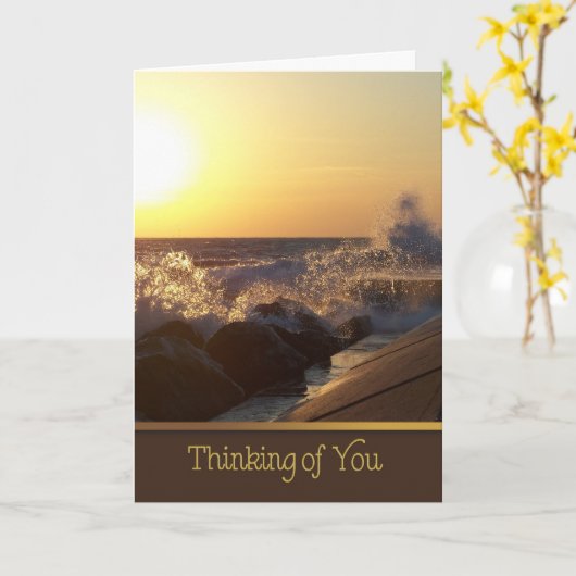 岩に沈む夕日 カード (黄色い花)