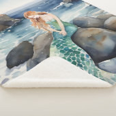 岩に浮かぶ水色の人魚 シェルパブランケット (3/4)