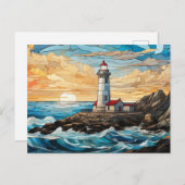 岩に立つステンドグラスの灯台 ポストカード (正面/裏面)