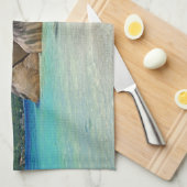 岩に覆われた海岸が美しい熱帯海 キッチンタオル (四つ折り)