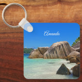 岩に覆われた海岸が美しい熱帯海 キーホルダー (正面)