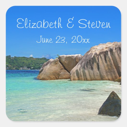 岩に覆われた海岸が美しい熱帯海 スクエアシール (正面)