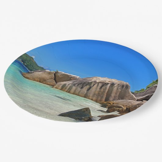 岩に覆われた海岸が美しい熱帯海 ペーパープレート (アングル)
