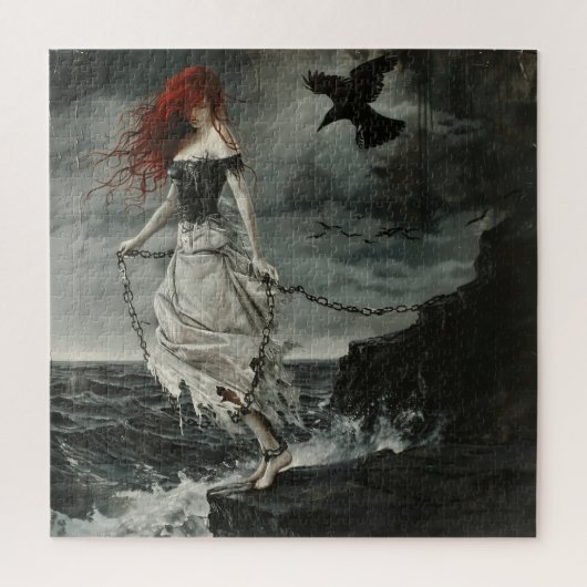 岩に鎖でつながれた ジグソーパズル (縦)