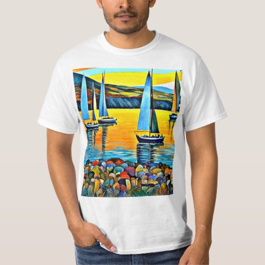 岩のそばのヨット Tシャツ (正面)