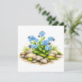 岩のそばの忘れな草の水彩画 カード (スタンド正面)