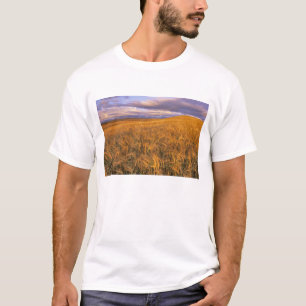岩のそばの成熟した大麦の畑 Tシャツ